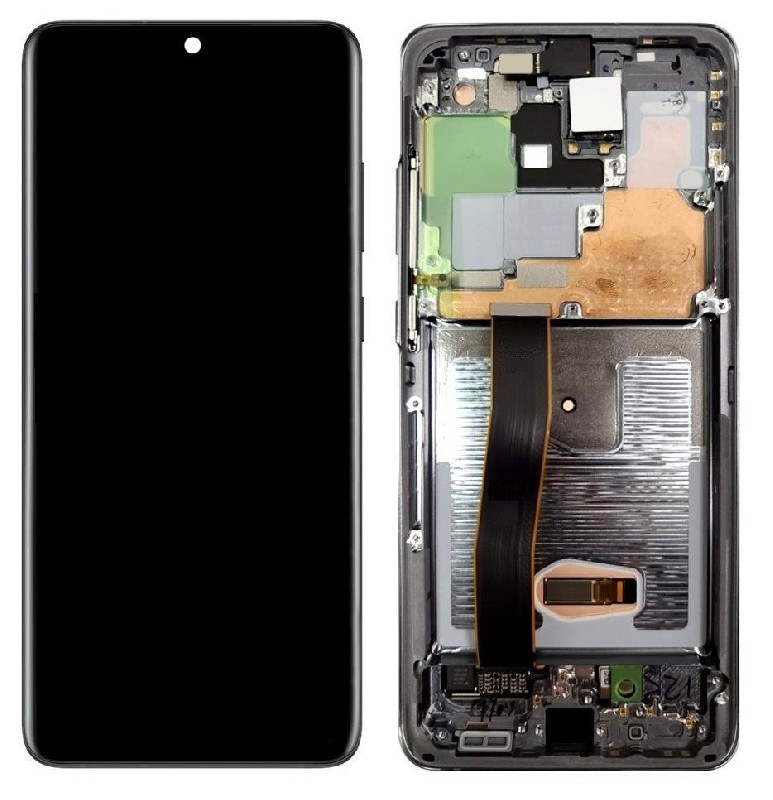 LCD ekranas Samsung G988 S20 Ultra su lietimui jautriu ekranu ir rėmeliu Cosmic Black originalus (naudotas, Grade A)