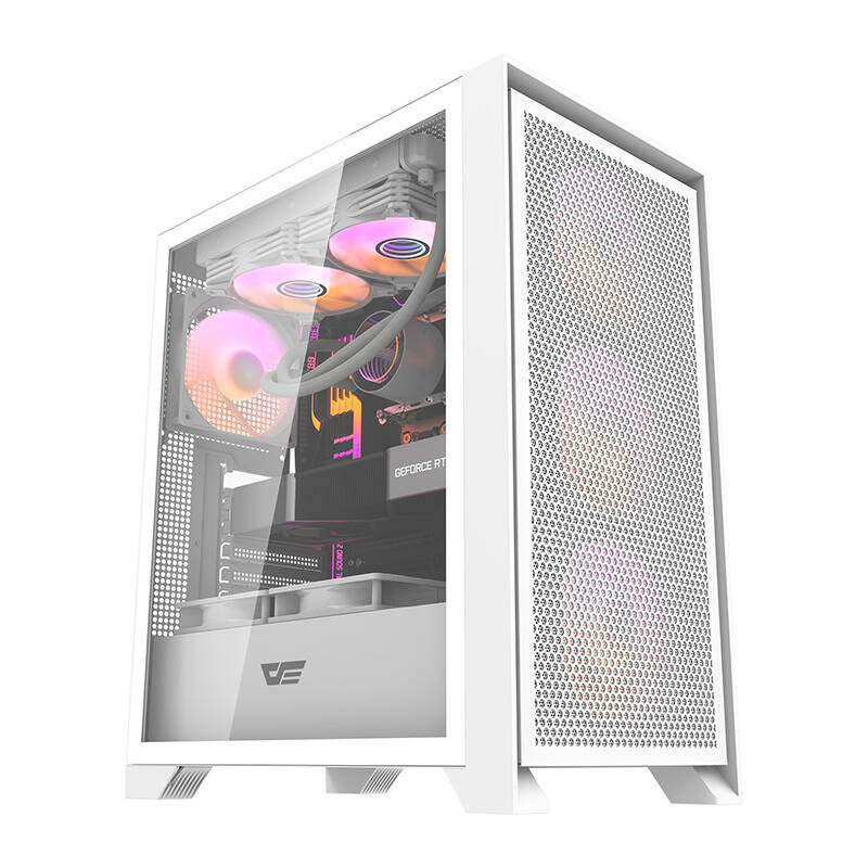 Darkflash DRX70 MESH kompiuterio korpusas (baltas) + 4 RGB ventiliatoriai