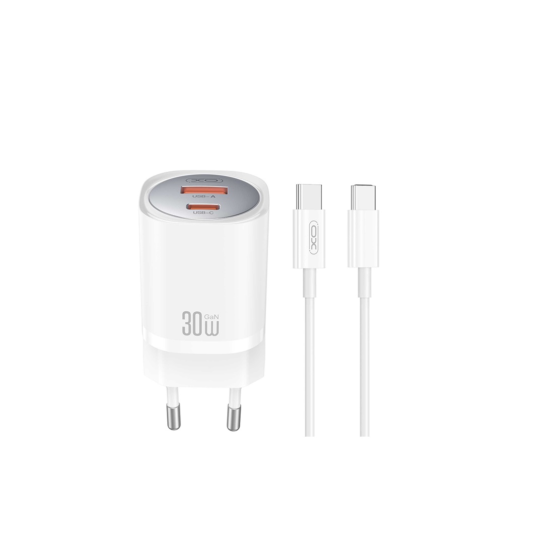 XO sieninis įkroviklis CE21 PD 30W 1x USB-C 1x USB baltas