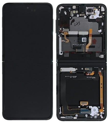 LCD ekranas Samsung F711 Z Flip3 5G su lietimui jautriu ekranu ir rėmeliu (vidinis) Phantom Black originalus (naudotas, Grade B)