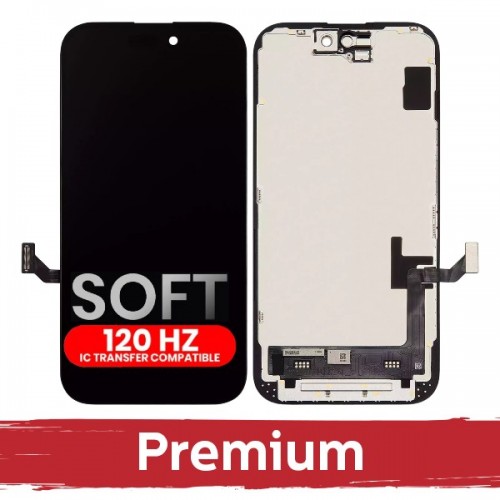 LCD ekranas suderinamas su iPhone 15 juodas (SOFT OLED / Stable 120Hz / Premium) savo diagnostika
