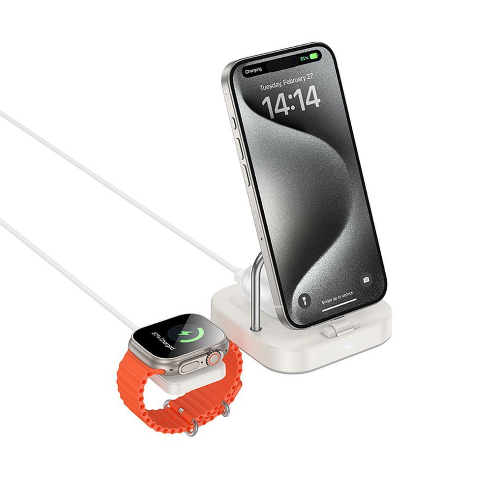 Belaidis įkroviklis Hoco 3in1 3A 5W, suderinamas su Apple Watch CQ16A, balta spalva