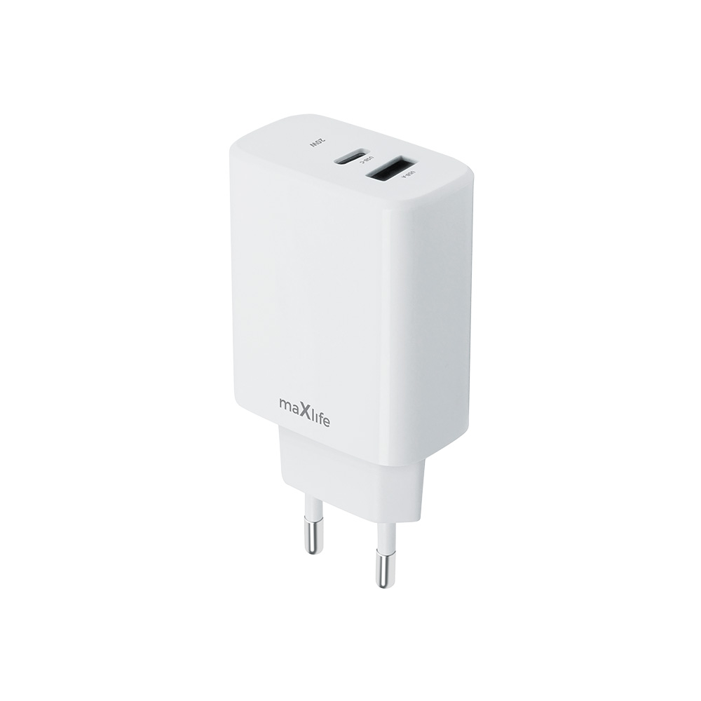 "Maxlife MXTC-10-20AC PD QC įkroviklis 1x USB-C 1x USB 20W baltas