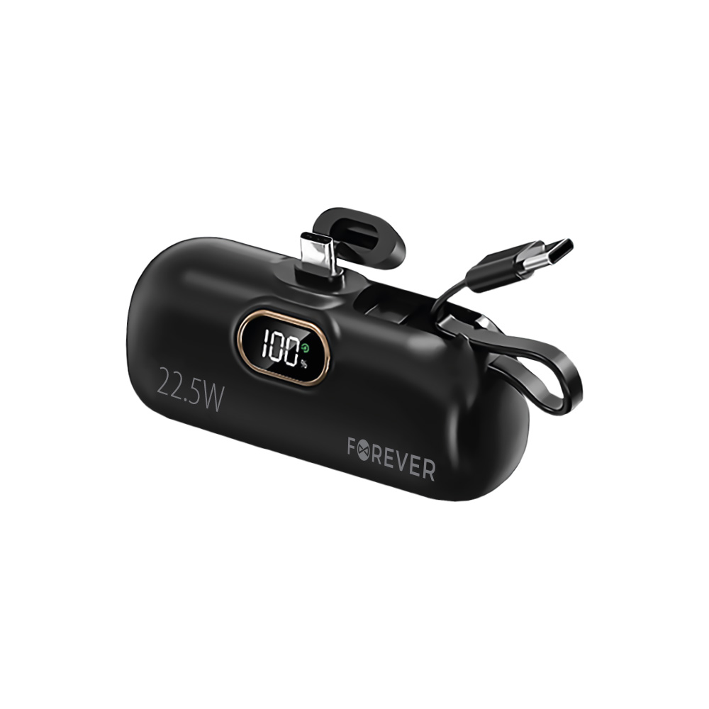 Forever mini išorinė baterija MTB-100 22.5W 5000 mAh USB C juodas