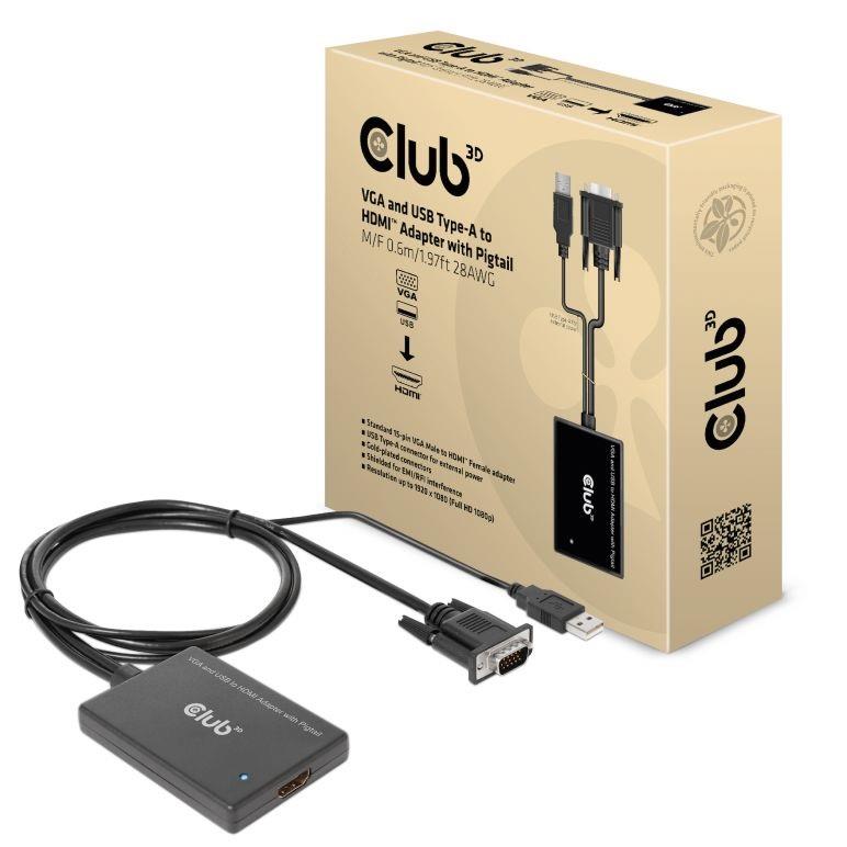 I/O adapteris VGA į HDMI+USB/0.6M M/F CAC-1720 CLUB3D