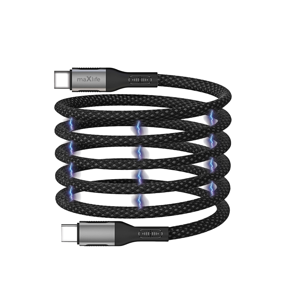 "Maxlife MXUC-11" magnetinis kabelis USB-C - USB-C 1,0 m 100W juodas nailonas