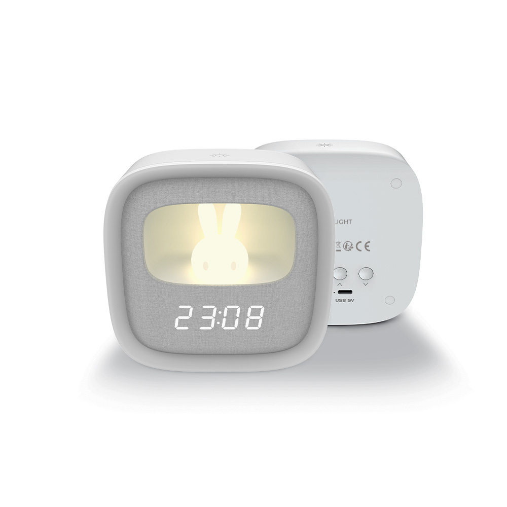 Alarm clock with LED Bunny night light PURE FNL-06 AURORA baltas square Forever Light