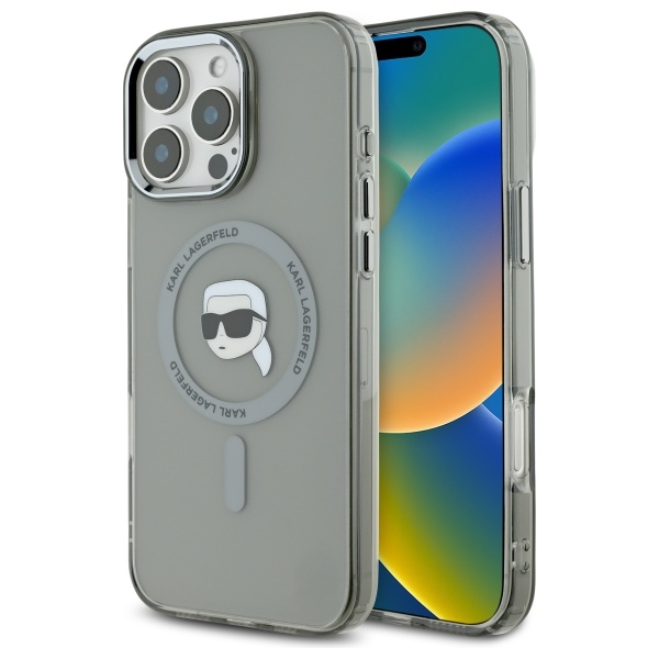 Karl Lagerfeld IML Metalinis Karl Head Magnetinis dėklas telefonui iPhone 16 Pro - juodas