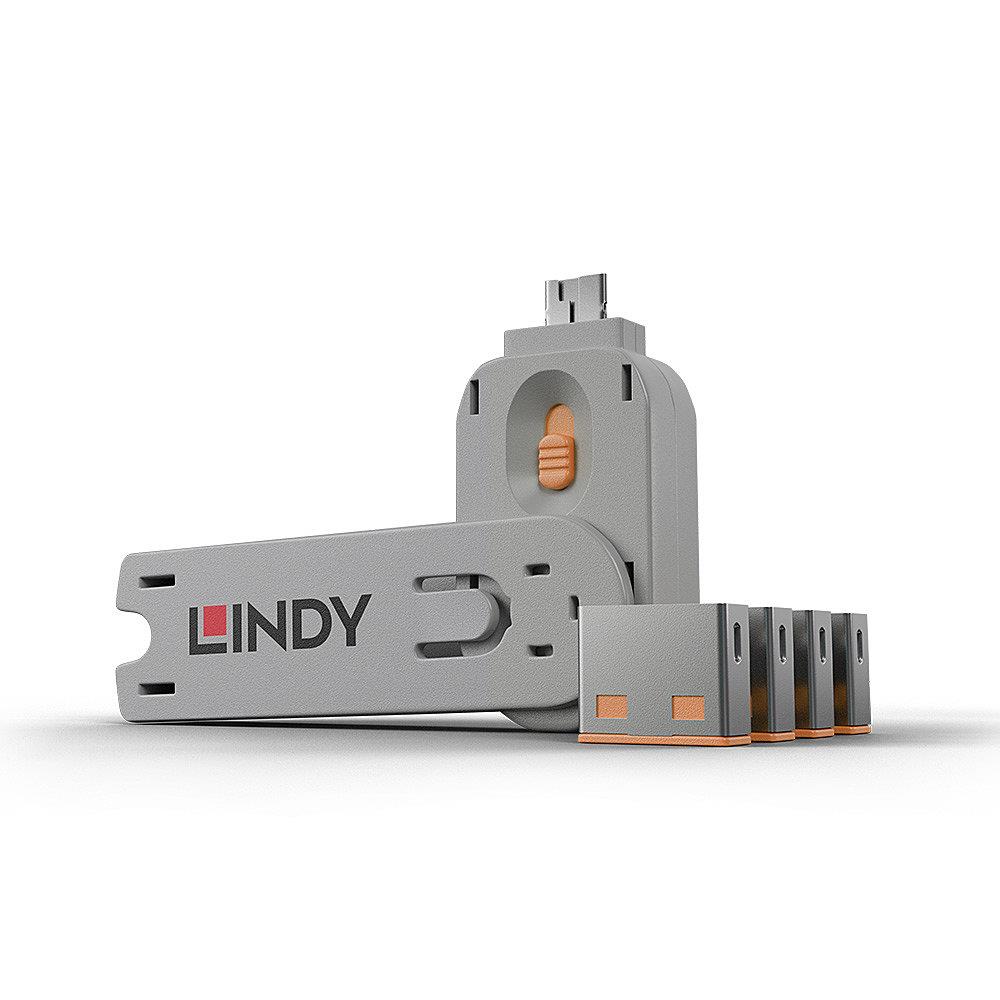 USB prievado blokatorius 4 vnt. Oranžinis 40453 Lindy