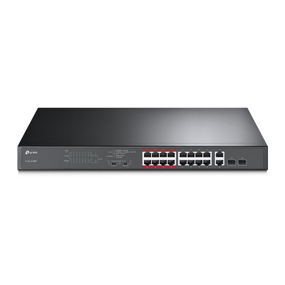 Komutatorius TP-Link TL-SL1218MP 16 prievadų 100 Mbps PoE+ 192 W su 2x Combo SFP