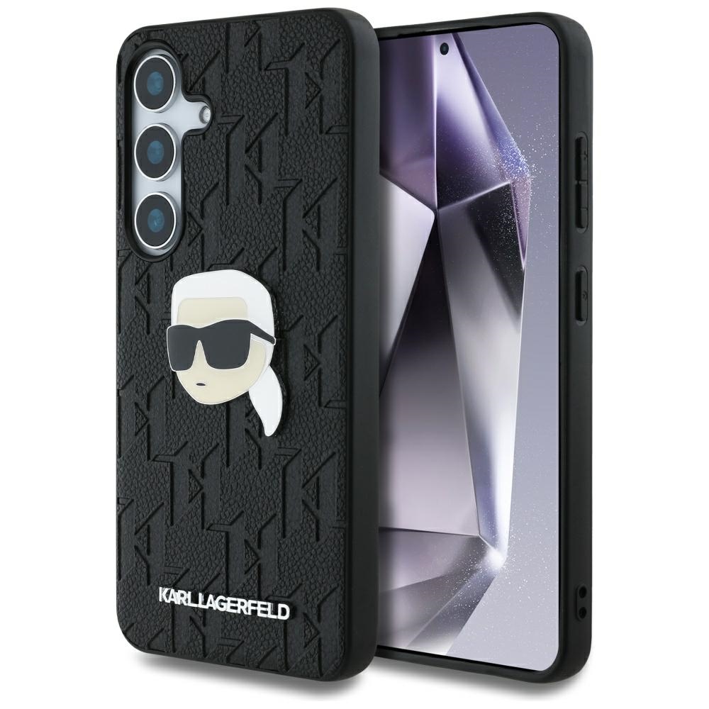 Dėklas telefonui Karl Lagerfeld Leather Monogram Pin Logo Karl Head Samsung Galaxy S25 Plus - juodas