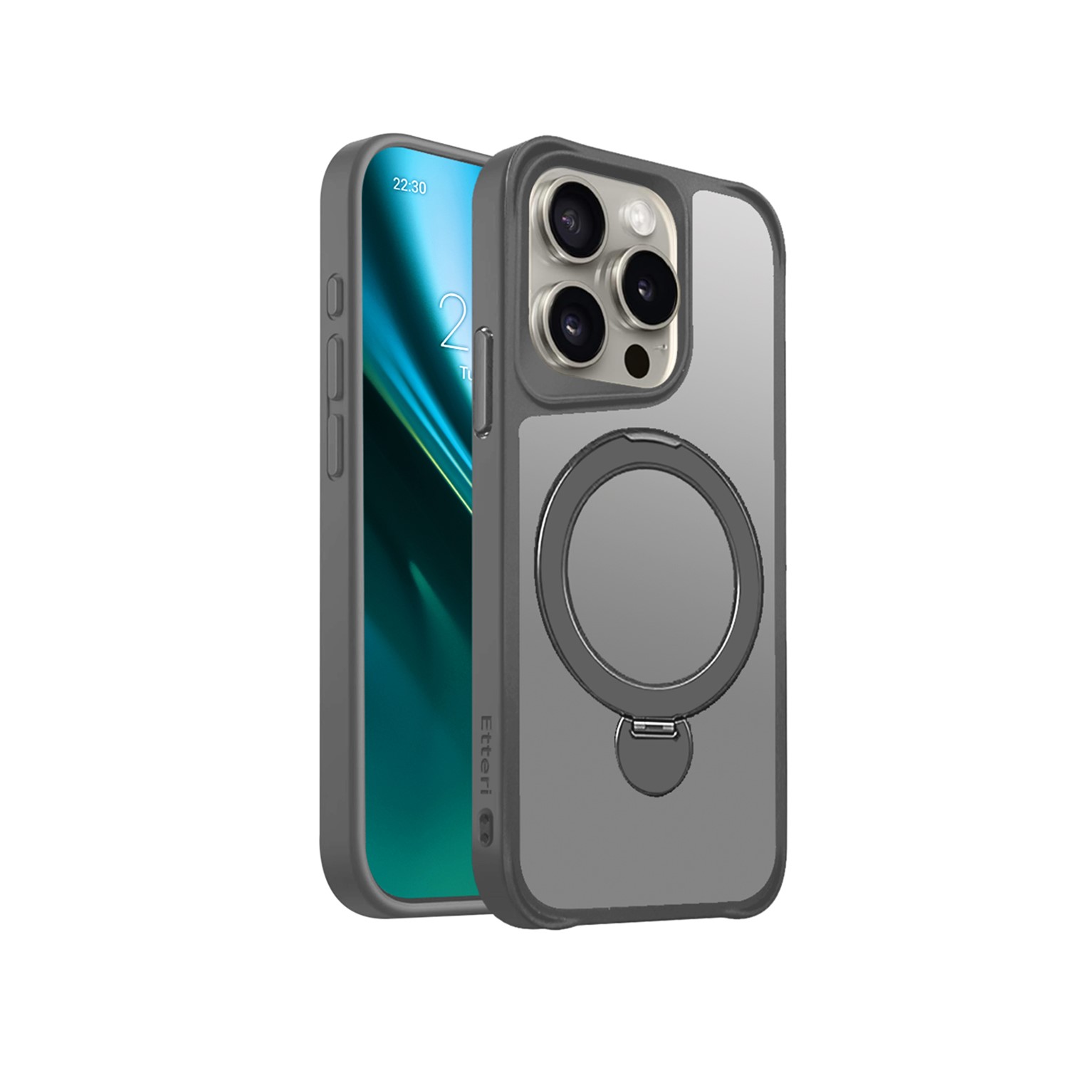 Etteri Matinis Magnetinis žiedas dėklas telefonui iPhone 15 Pro 6,1" pilkas