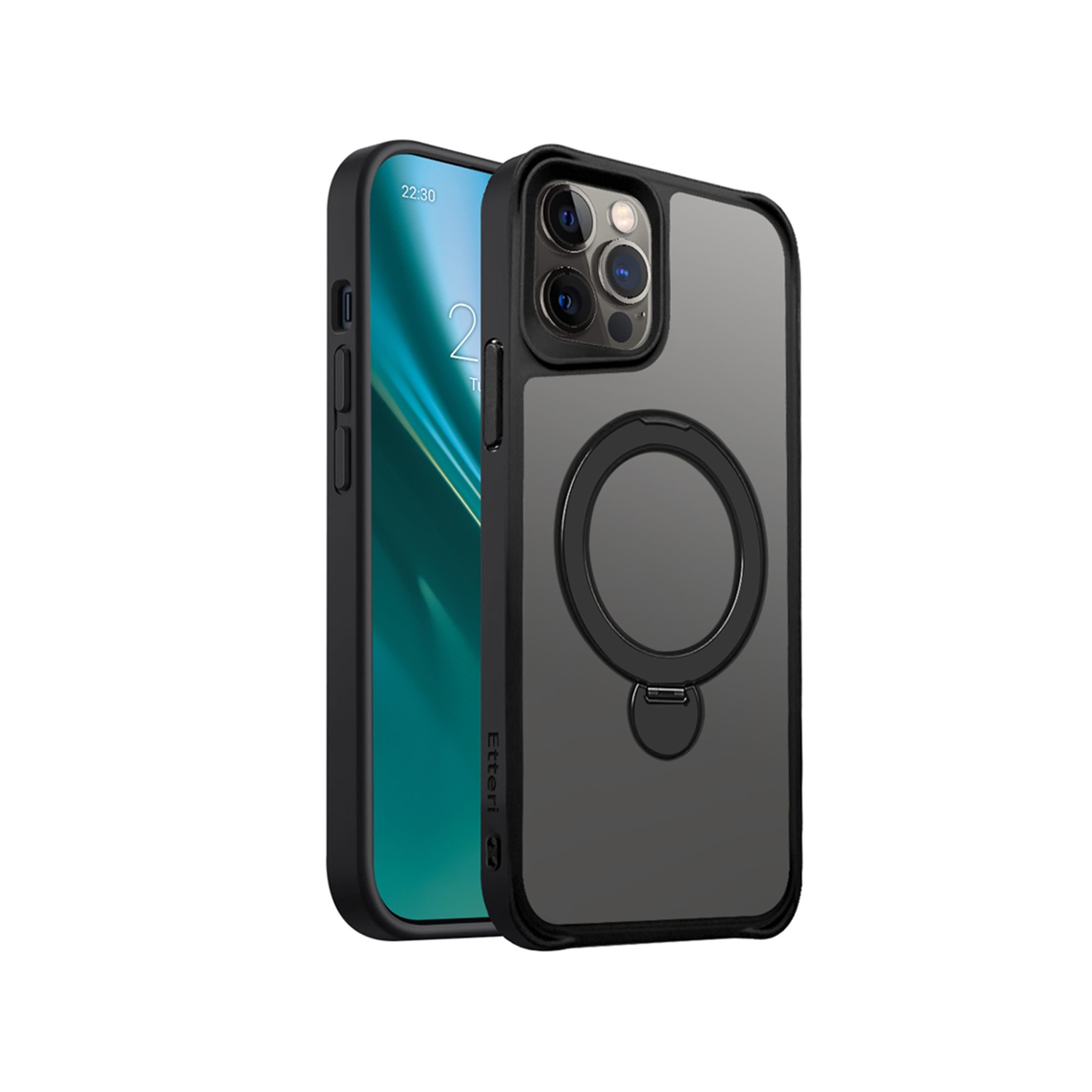 Etteri Matinis Magnetinis žiedas dėklas telefonui iPhone 12 / 12 Pro 6,1" juodas