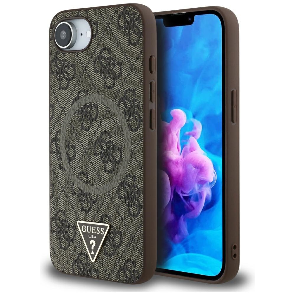 Guess 4G Ring Triangle Logo Magnetinis dėklas telefonui iPhone 16e - ruda