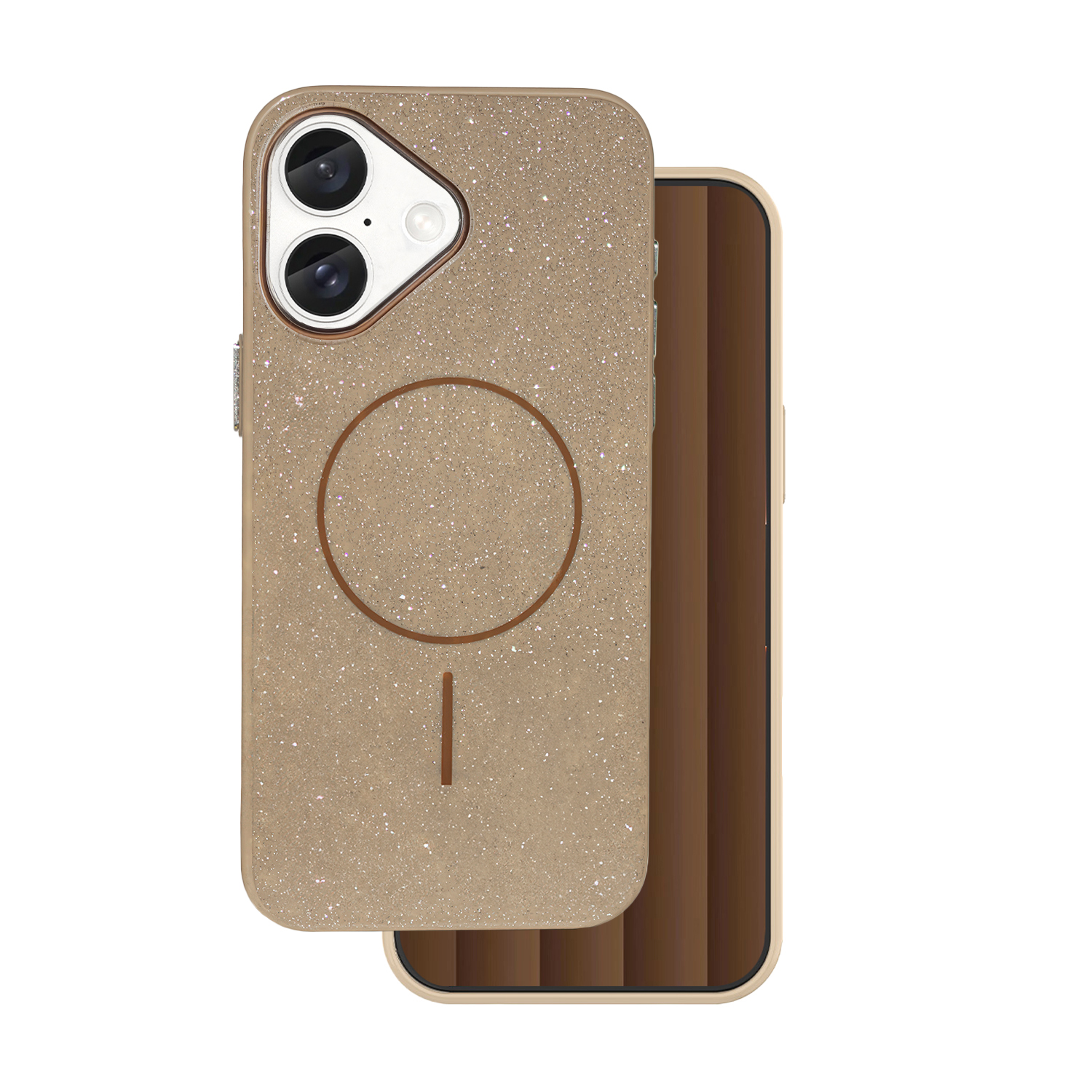 Glitter Thin Mag dėklas for iPhone 16e / 17e rudas