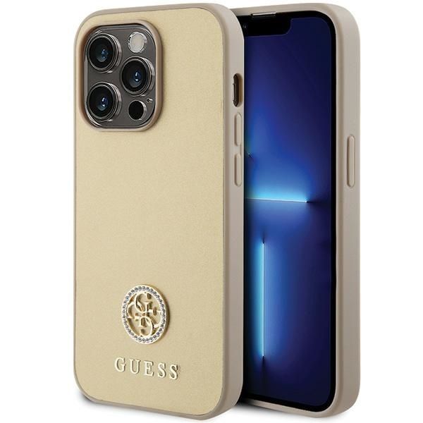 Guess GUHCP15LPS4DGPD iPhone 15 Pro 6.1" auksinis/auksinis kietas dėklas Strass Metalinis Logotipas