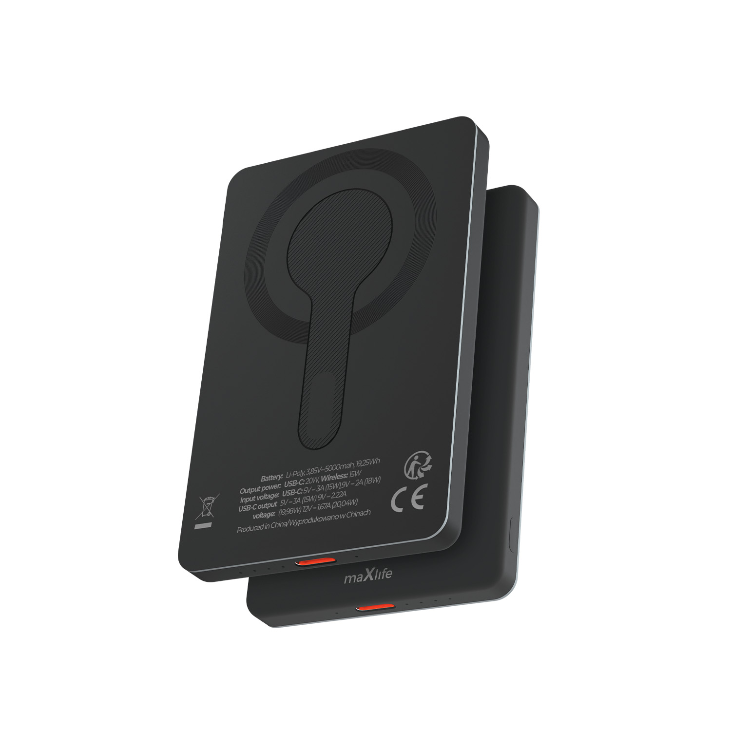 Maxlife belaidis išorinė baterija MXPB-05 20W PD 5000 mAh magnetic juodas