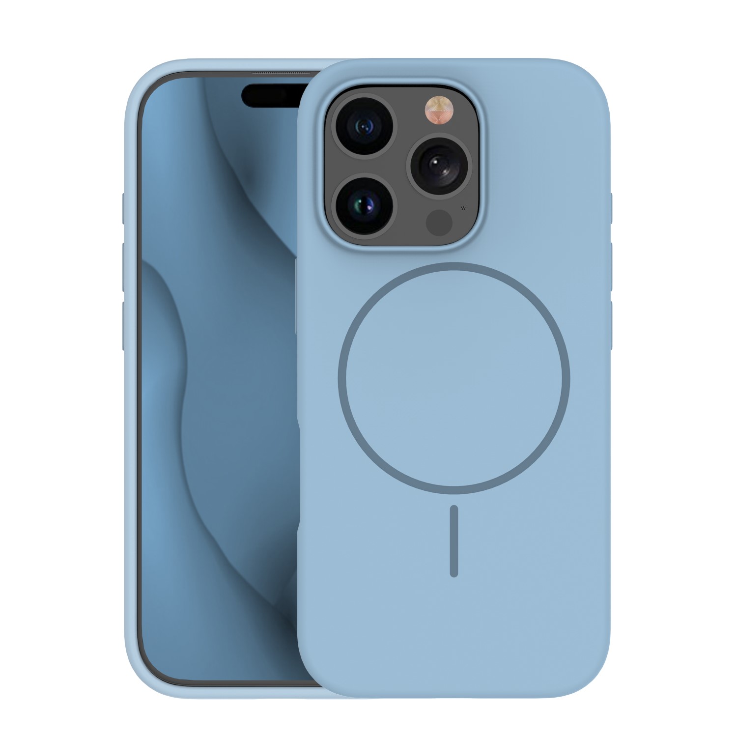 Silikoninis plonas magnetinis dėklas iPhone 15 Pro Max 6,7 - šviesiai mėlynas
