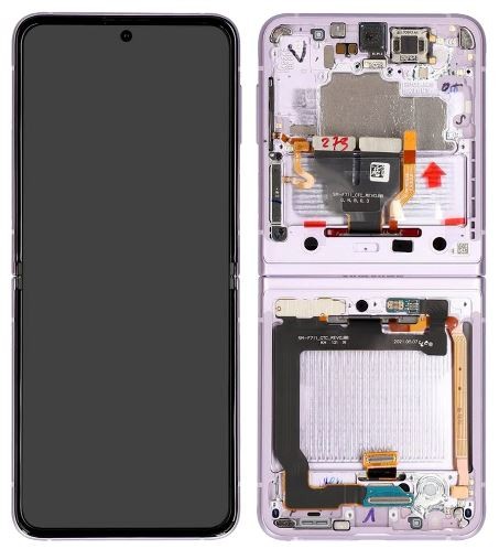 LCD ekranas Samsung F711 Z Flip3 5G su lietimui jautriu ekranu ir rėmeliu (vidinis) Lavender originalus (naudotas, Grade B)