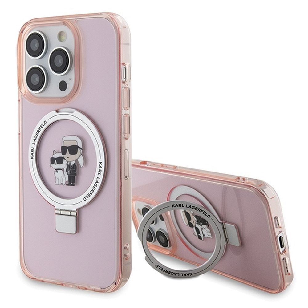 Karl Lagerfeld чехол для iPhone 15 Pro Max совместимый с MagSafe KLHMP15XHMRSKCP (Ringstand KC) розовый
