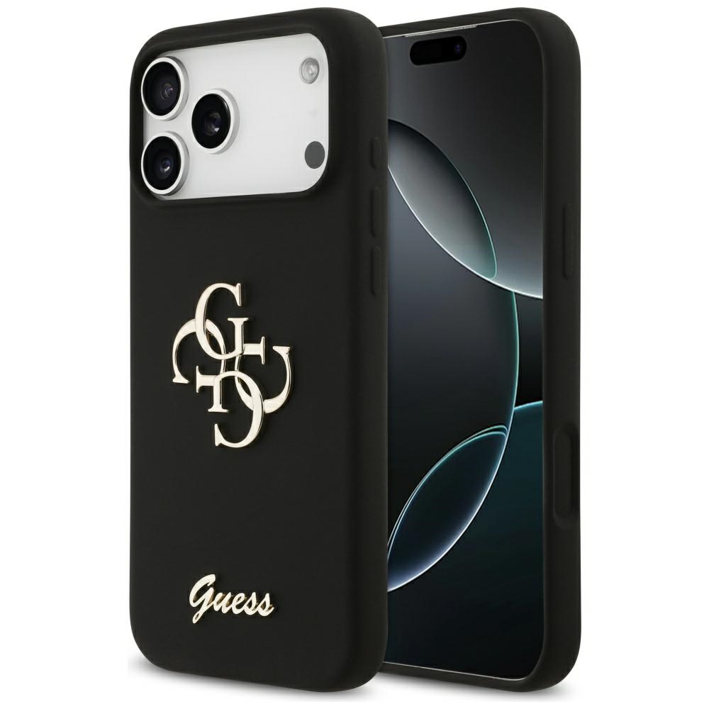 Guess Silikoninis didelis 4G užrašas dėklas iPhone 17 Pro Max - juodas