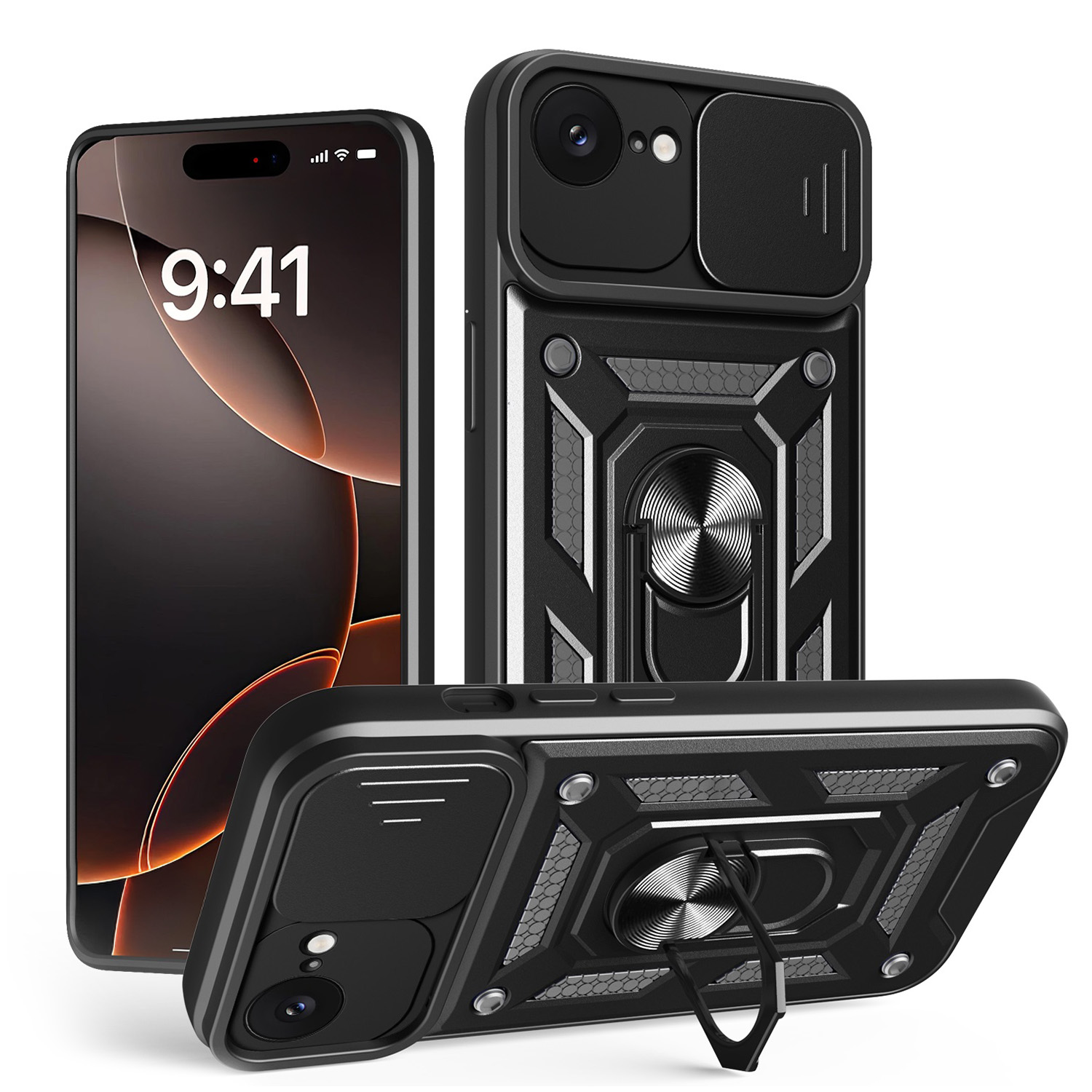 "Defender Slide" dėklas iPhone 16e / 17e, juodas