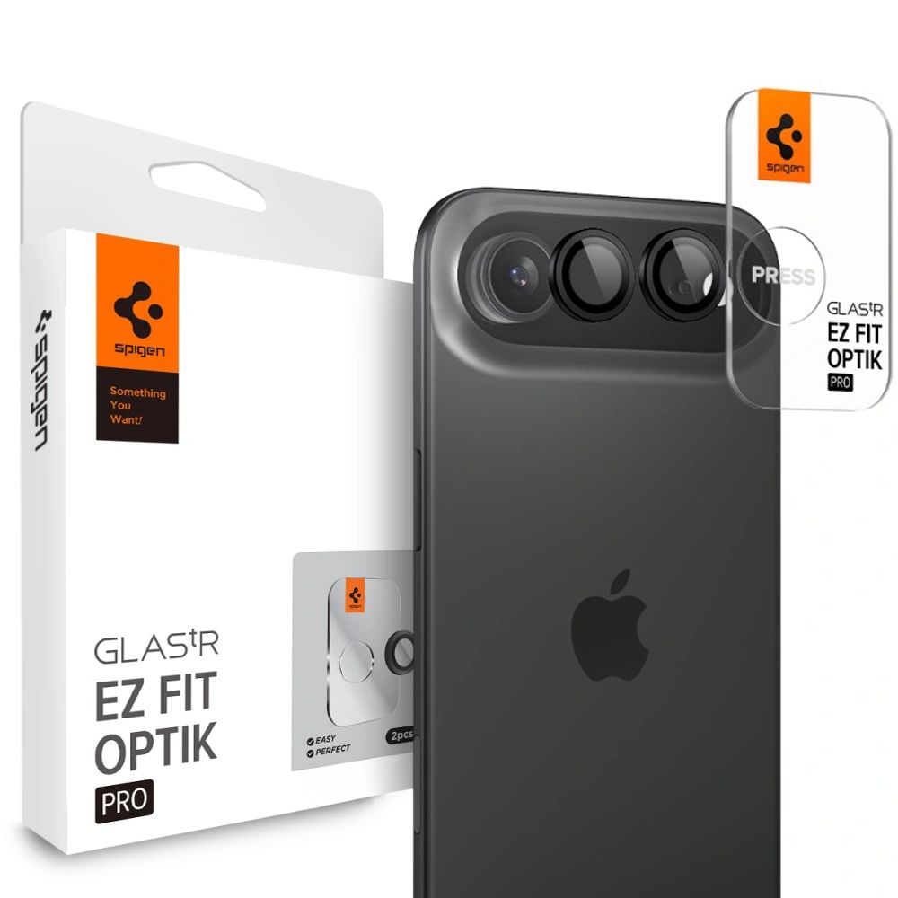 Spigen Optik Pro Glas.tR „EZ FIT“ fotoaparato dangtelis, 2 dalių rinkinys iPhone Air telefonui – juodas