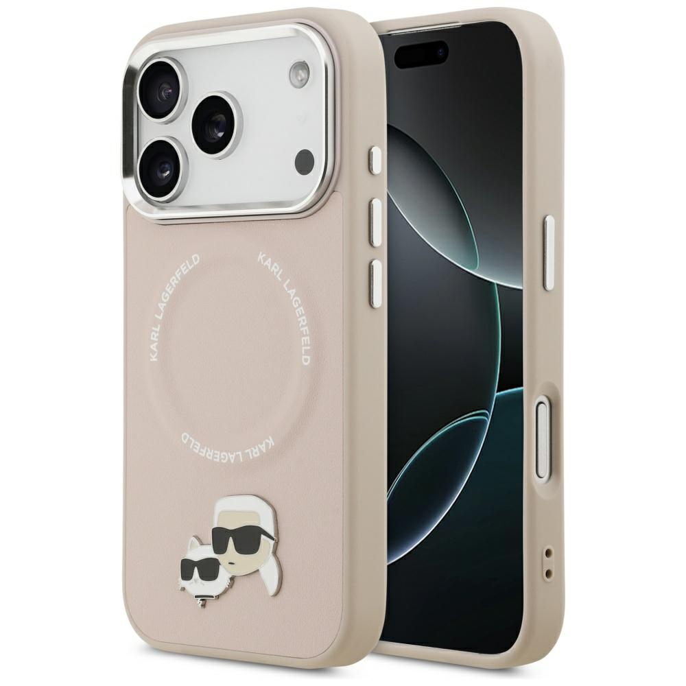 Karl Lagerfeld Karl & Choupette Pins MagSafe dėklas telefonui iPhone 17 Pro - rožinis