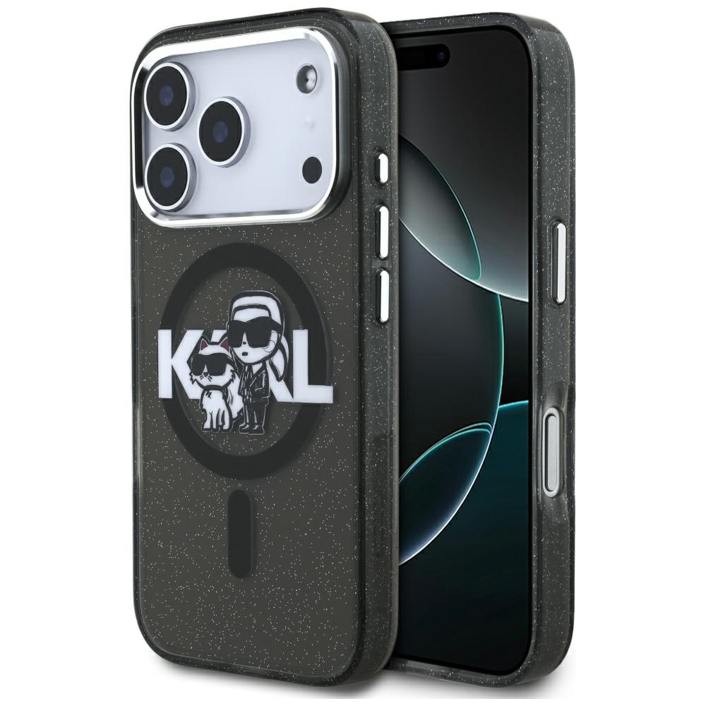 KARL LAGERFELD dėklas telefonui IPHONE 17 Pro, suderinamas su magnetiniu MagSafe (KLHMP17LHGKCGKBK, IML Glitter k&C Sketch Logo) juodas