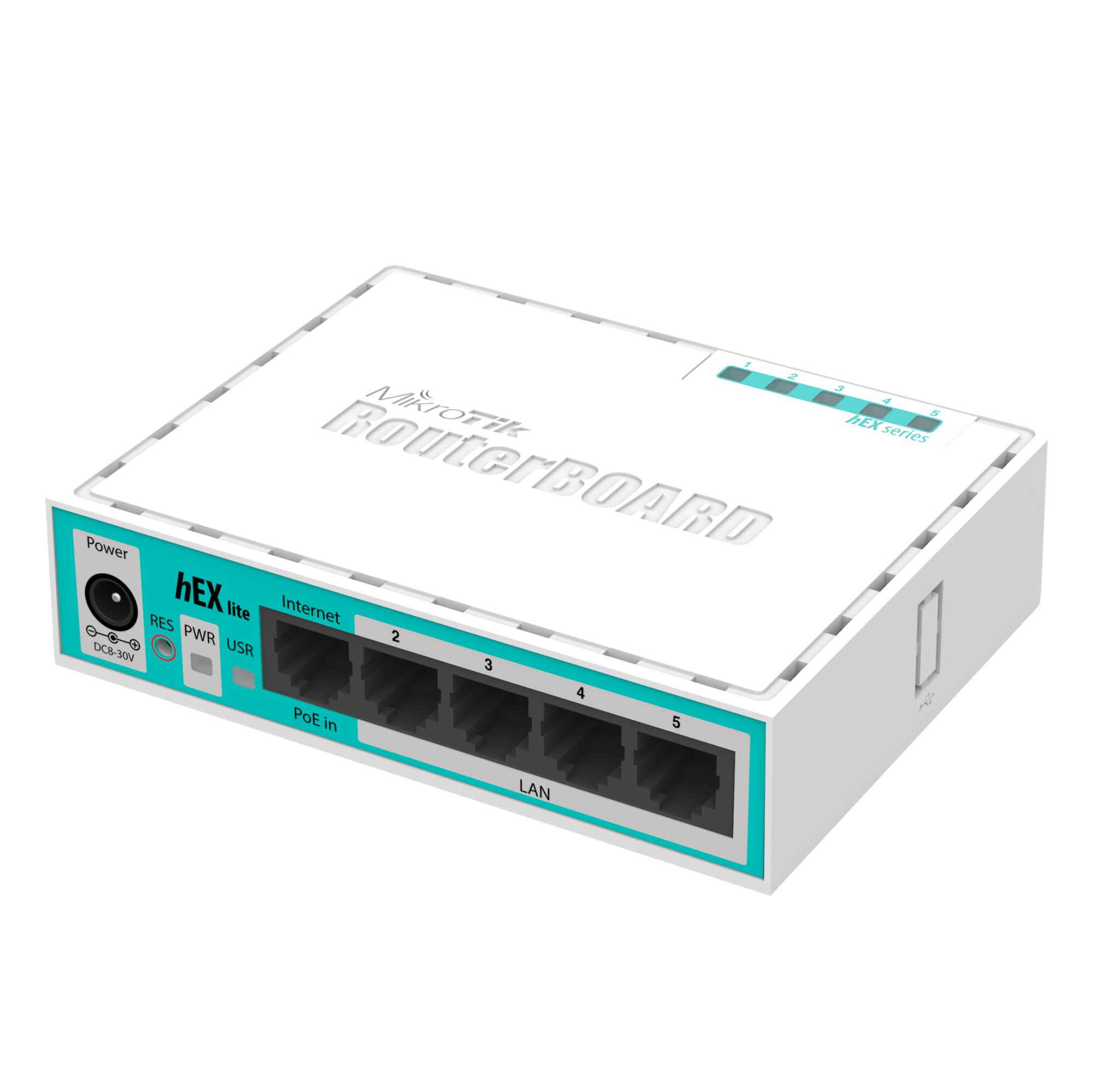 MikroTik hEX Lite RB750r2 maršrutizatorius, 5 prievadai, 10/100M