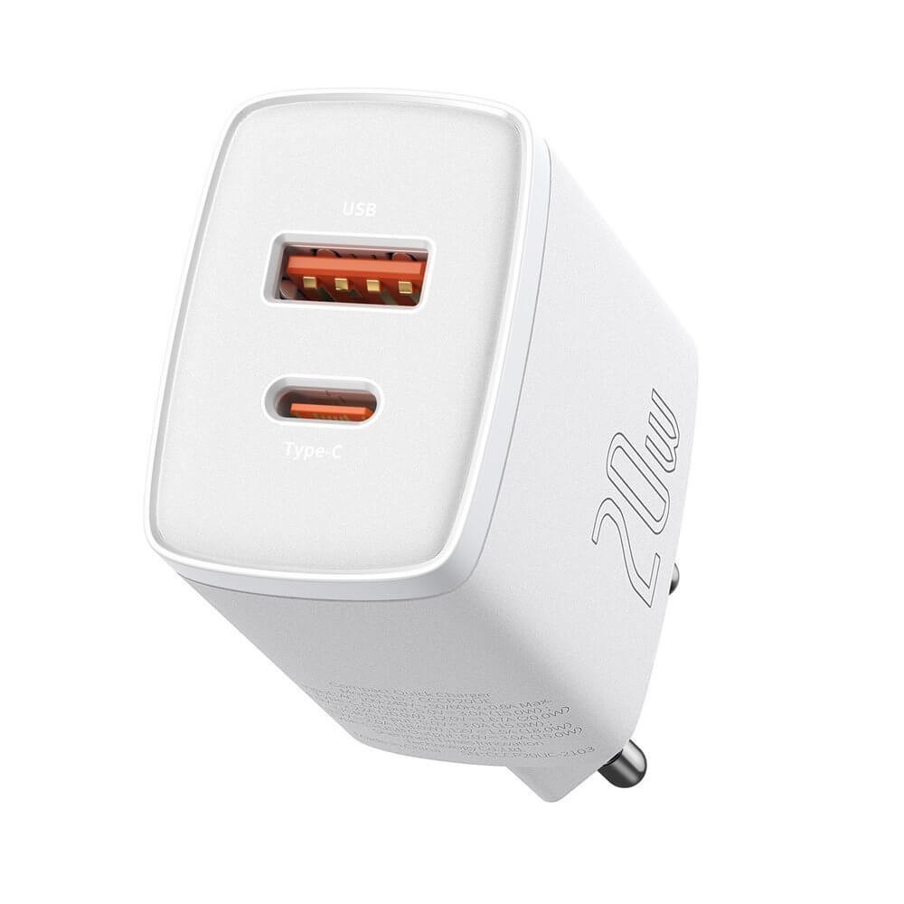 Įkroviklis Baseus (CCXJ-B02) (1xUSB-C;1xUSB 3A 20W) baltas