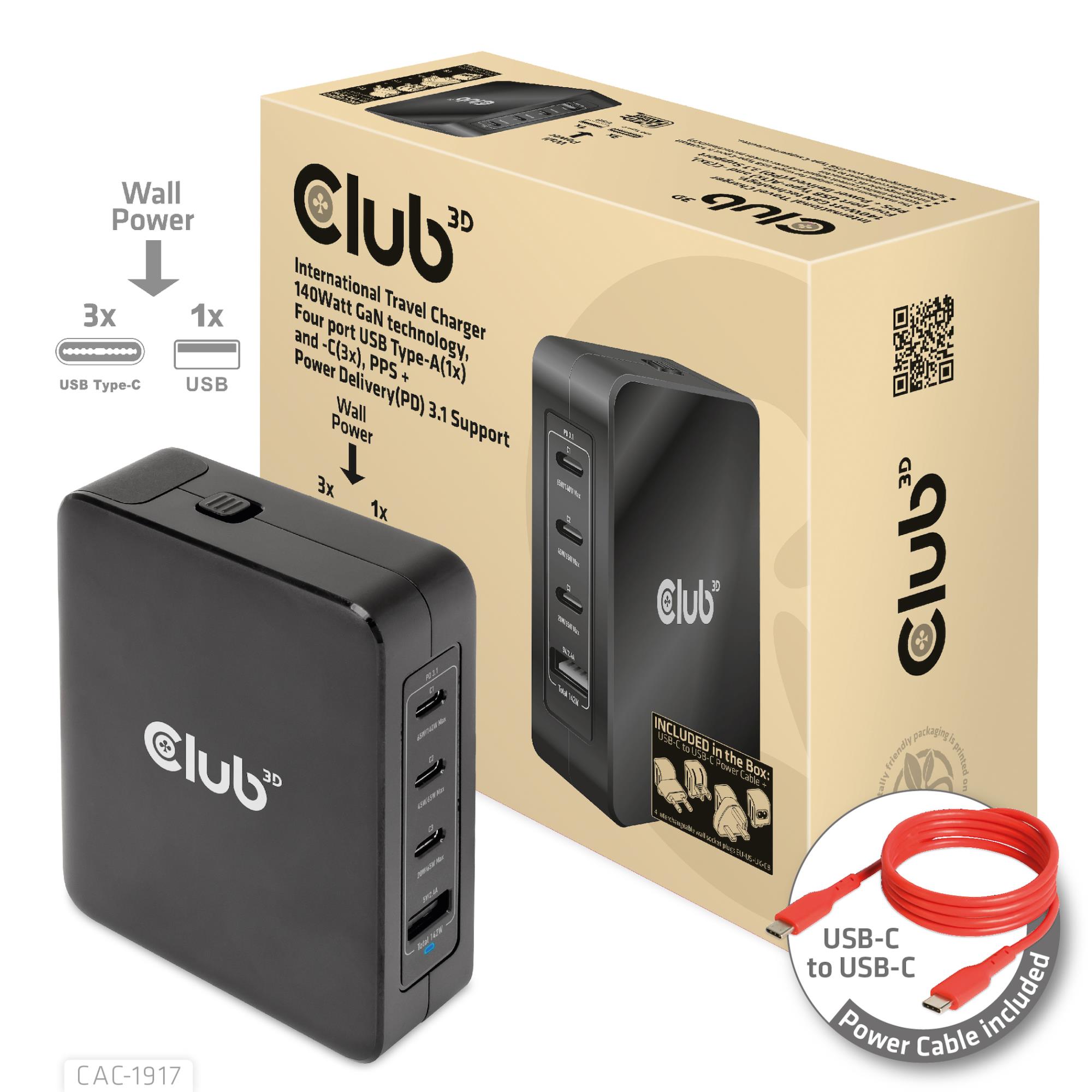 Kelioninis įkroviklis USB-C 140W GaN CAC-1917 Club3D