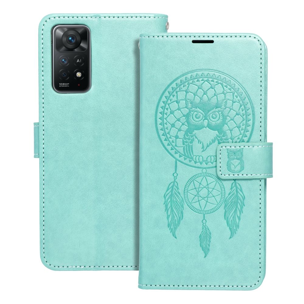 MEZZO knygos tipo dėklas telefonui XIAOMI Redmi Note 11 / 11S su svajonių gaudyklės raštu, žalias