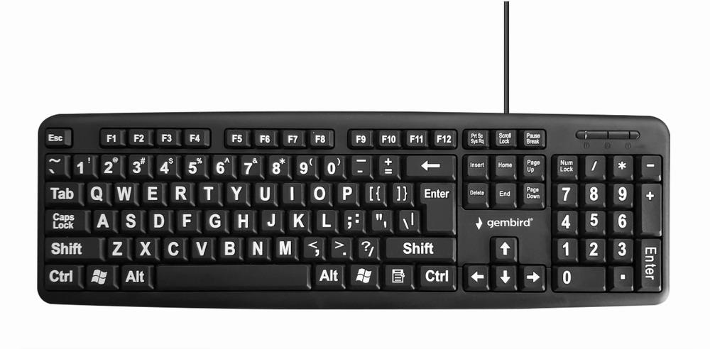 Klaviatūra STANDART USB ENG BIG/LETT. JUODAS KB-US-103 GEMBIRD