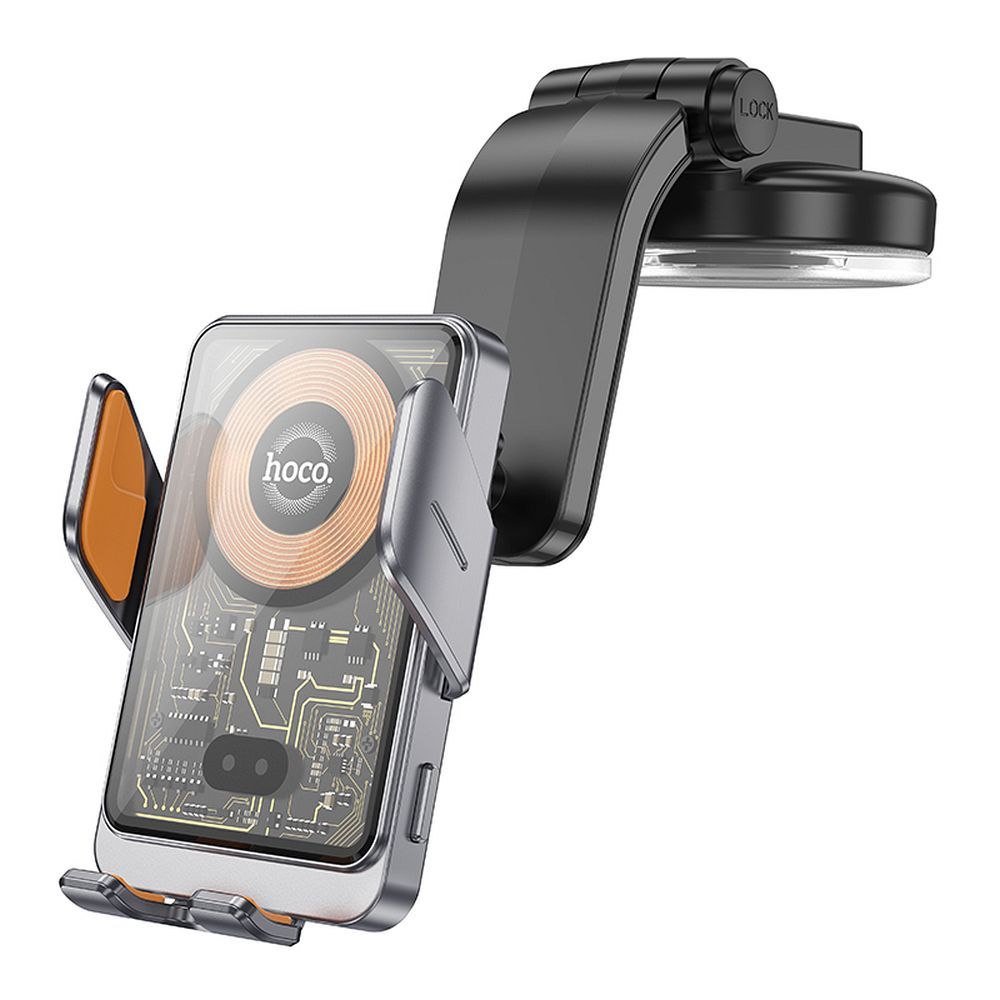 HOCO automobilinis laikiklis telefonui priekinio stiklo ir centrinės konsolės HW8 (15W) juodas
