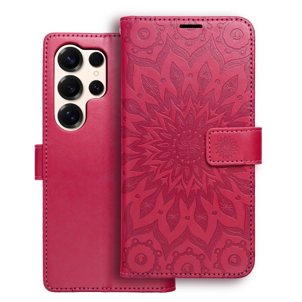 MEZZO knygos tipo dėklas telefonui SAMSUNG S25 Ultra su mandala, purpurinis