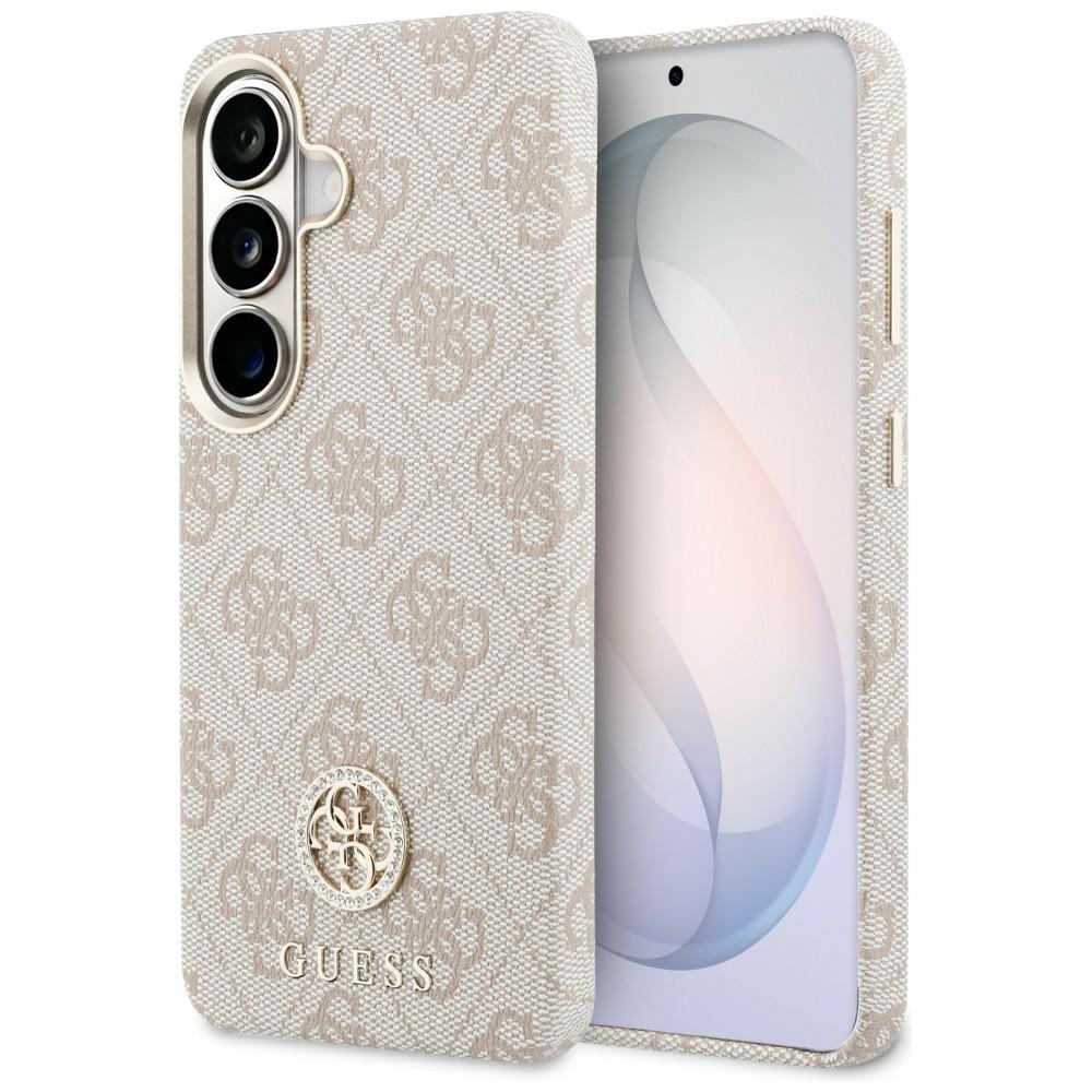 Guess dėklas 4G Rhinestone Round Logo MagSafe skirtas Samsung Galaxy S26 Plus rožinis