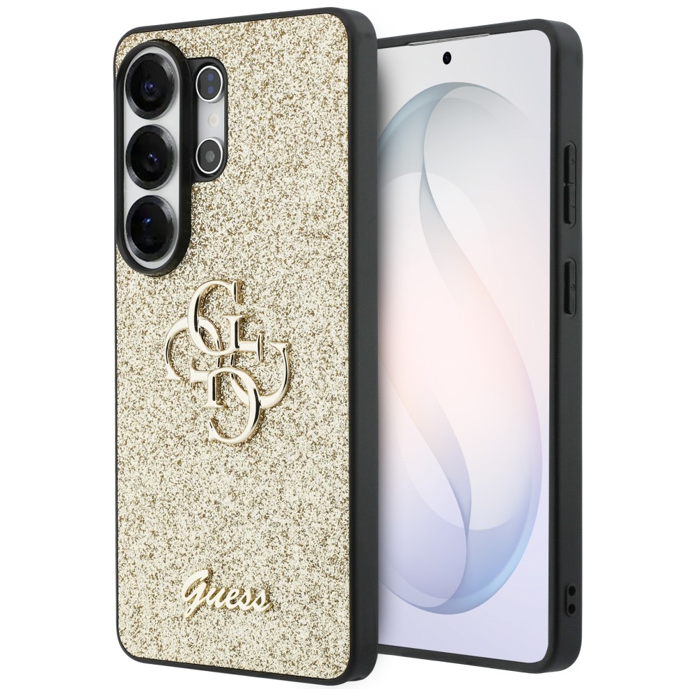 Guess dėklas Fixed Glitter Big 4G Metal Logo for Samsung Galaxy S26 Ultra auksinis