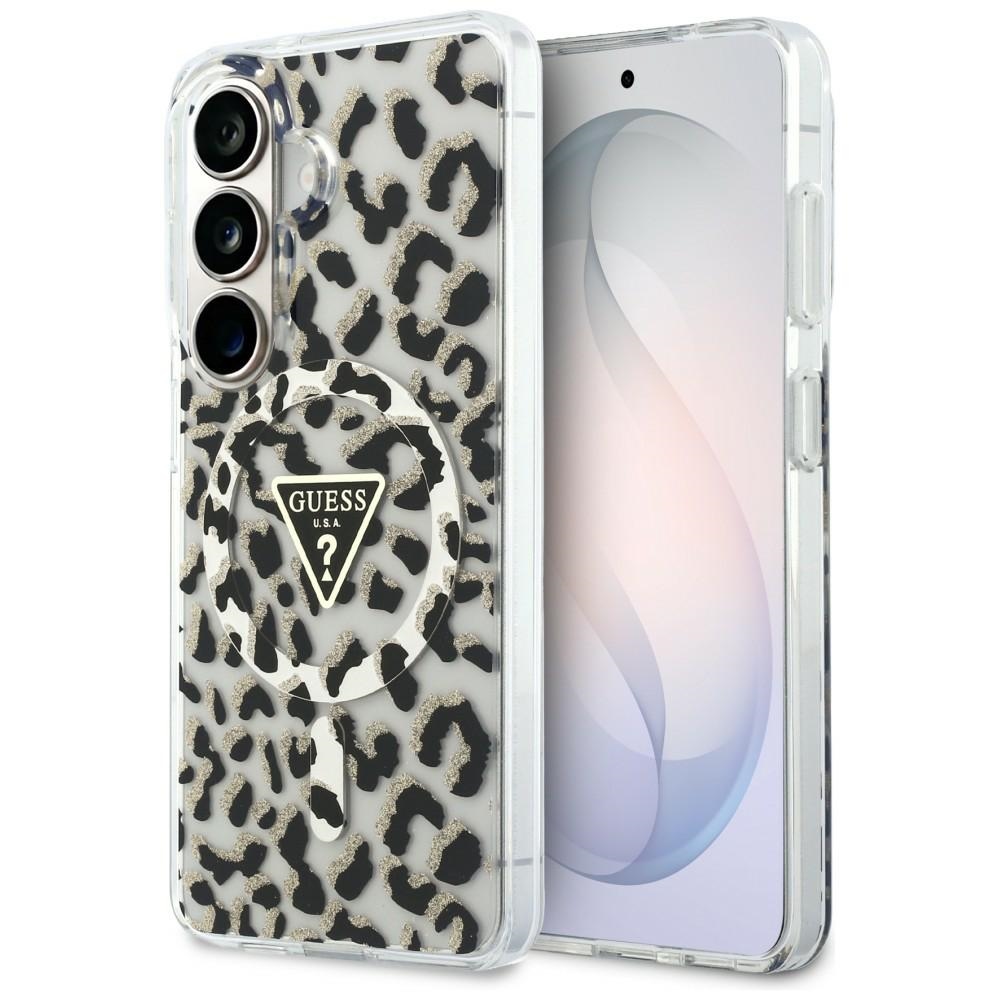 Guess dėklas IML Leopard Print Triangle MagSafe for Samsung Galaxy S26 juodas
