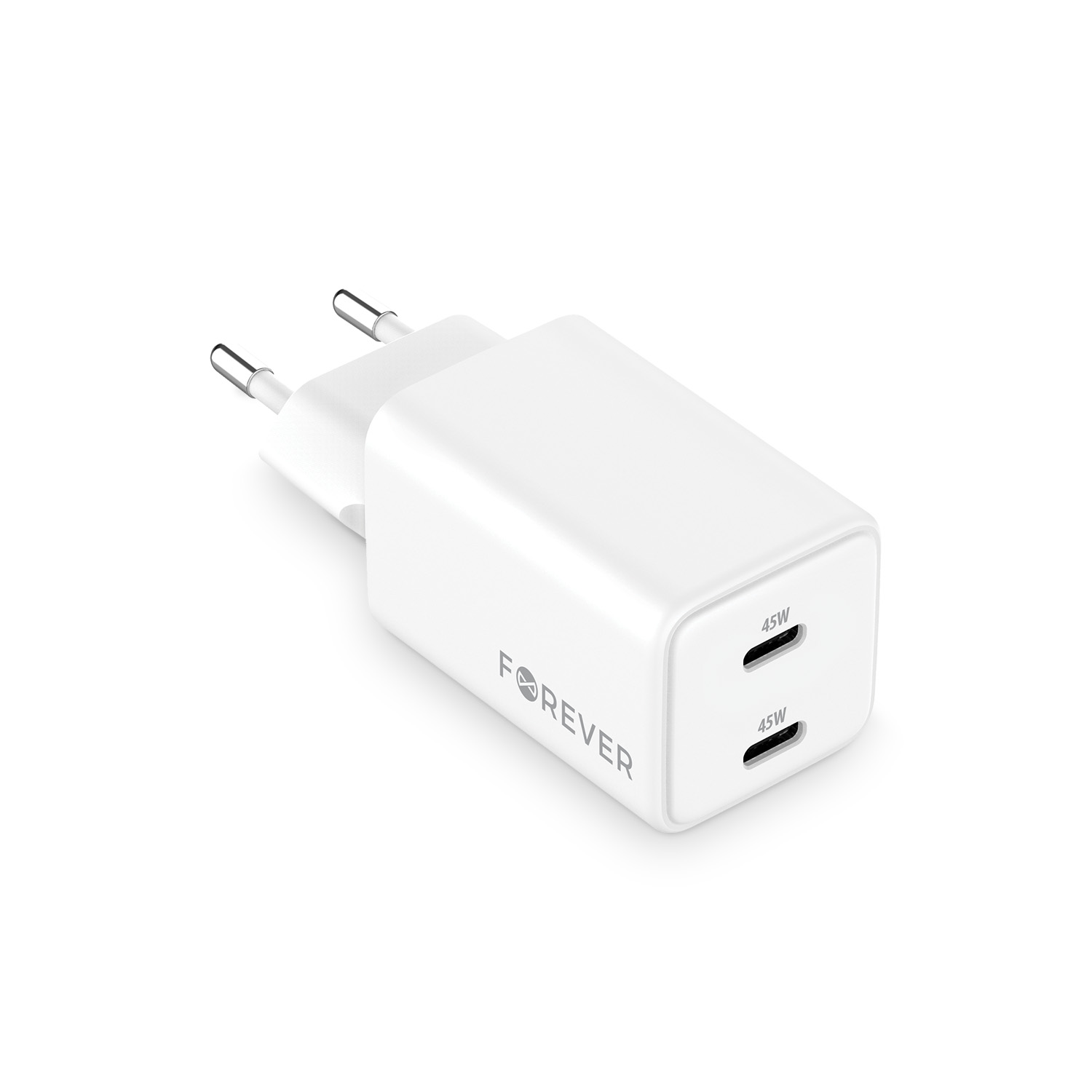 Forever TC-08-45CC GaN PD įkroviklis 2x USB-C 45W baltas