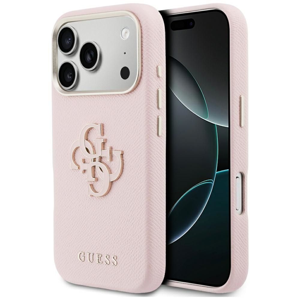 Dėklas Guess PU Grained 4G Resin Metal Logo Apple iPhone 17 Pro Max rožinis