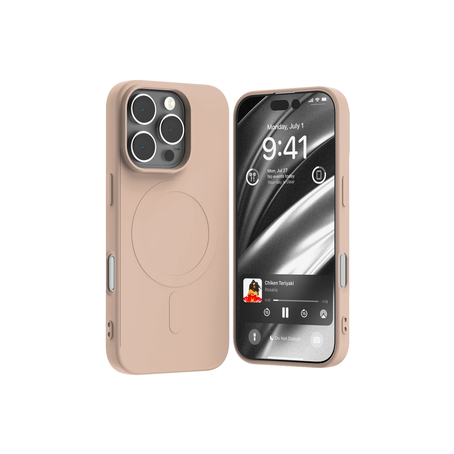 Mercury Semi-Silicone MagSafe dėklas, skirtas iPhone 16 Pro (6.3), smėlio rožinis