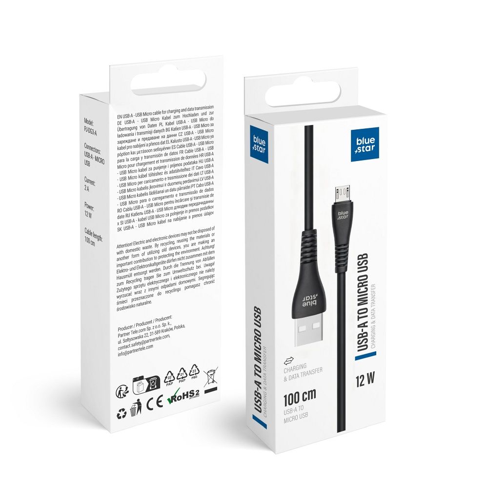 Laidas USB A į Micro USB Blue Star 2A 12W 1 m PJ-DG3-A juodas