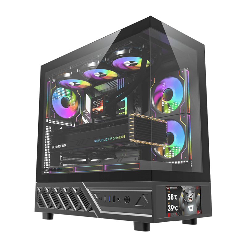 DarkFlash DS950V kompiuterio korpusas su ekranu juodas su 6 ventiliatoriais