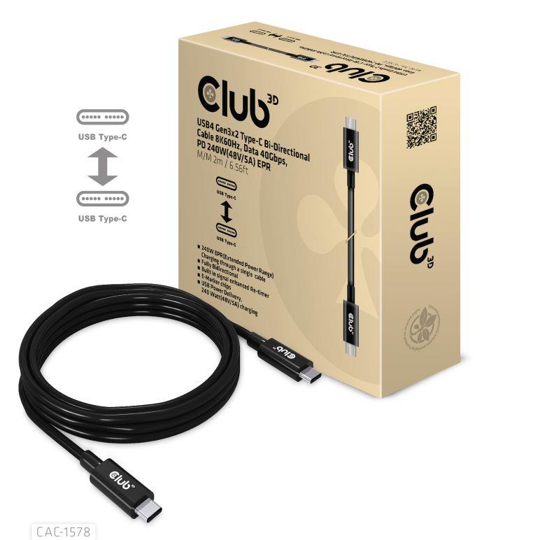 USB-C laidas dvikryptis 2m M/M CAC-1578 Club3D