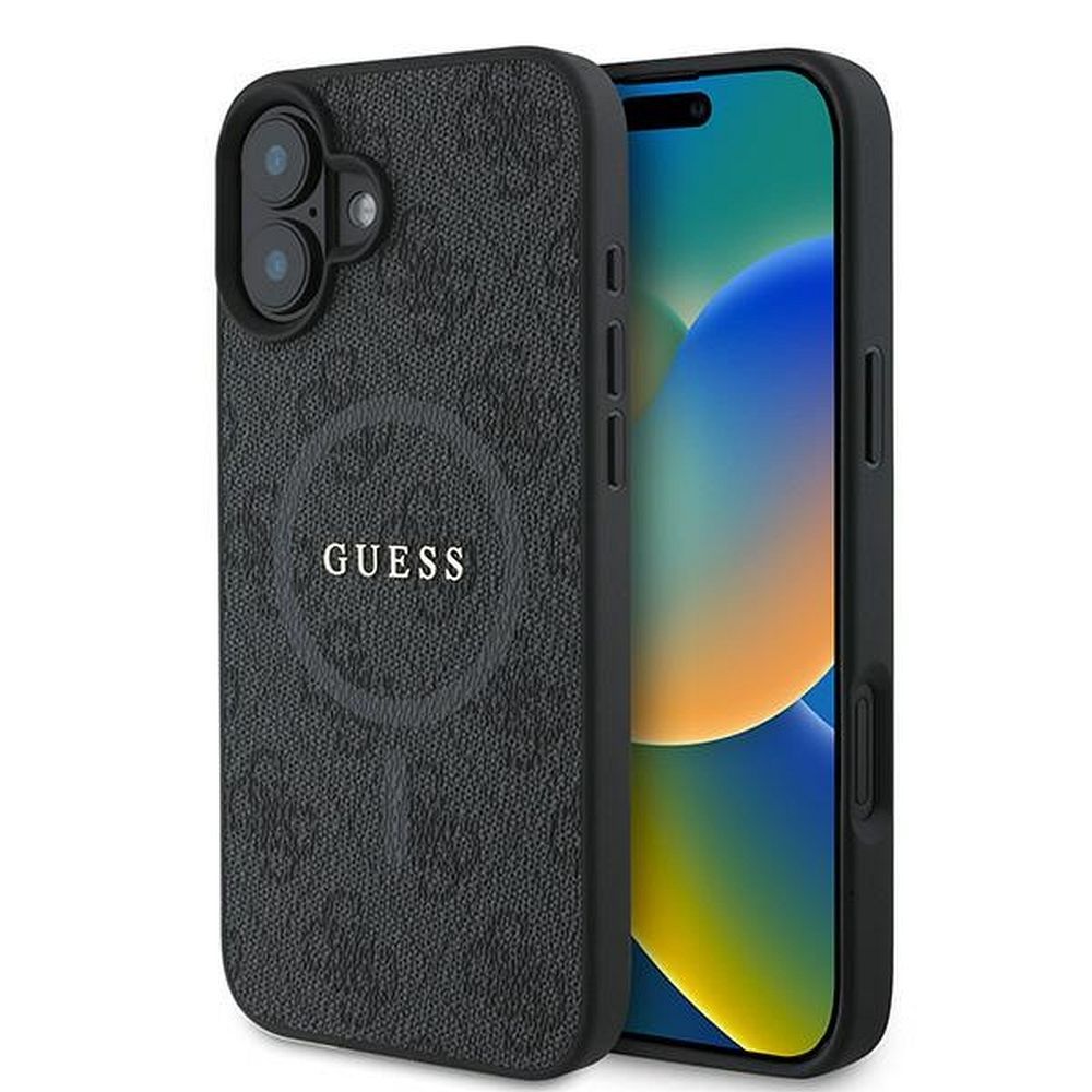 Guess 4G žiedas klasikinis logotipas magnetinis dėklas iPhone 16 Plus - juodas