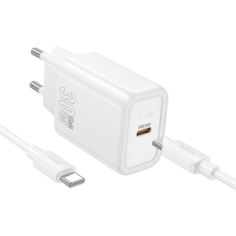 Įkroviklis Hoco N62 30W GaN USB-C + USB-C to USB-C cable 1.0m baltas