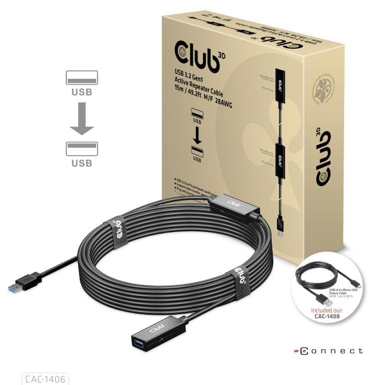 Laidas USB 3.2 retranslatorius 15m M/F CAC-1406 Club3D