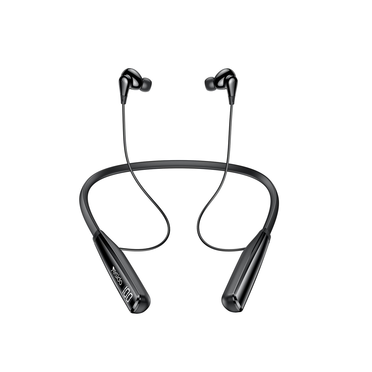 YESIDO SPORTS HEADPHONES YSP22 BT 5.3 500mAh LED BELAIDIS juodas