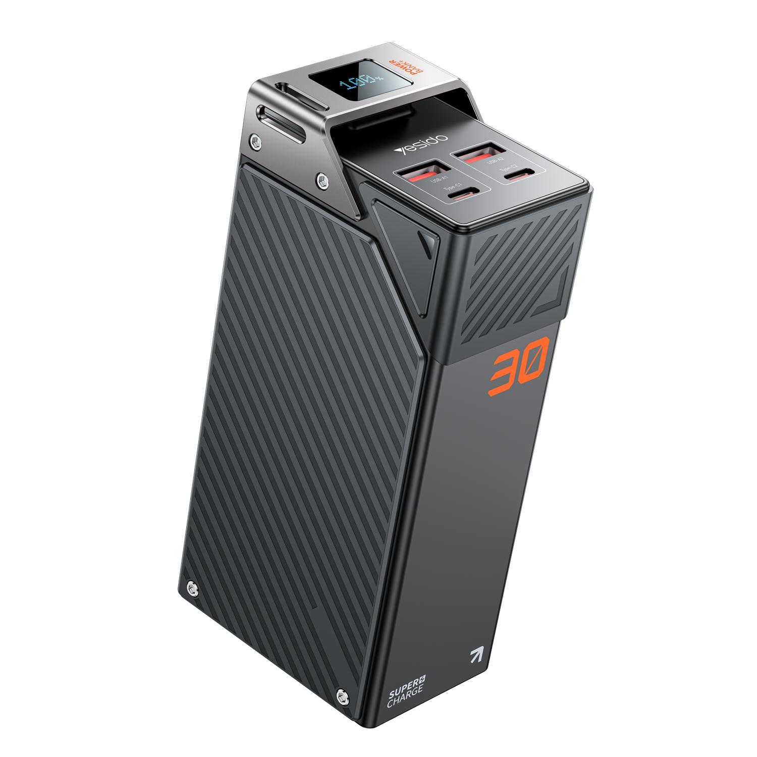 YESIDO POWERBANK YP62 30000mAh 22,5W LED 2xUSB-A, 2xUSB-C juodas